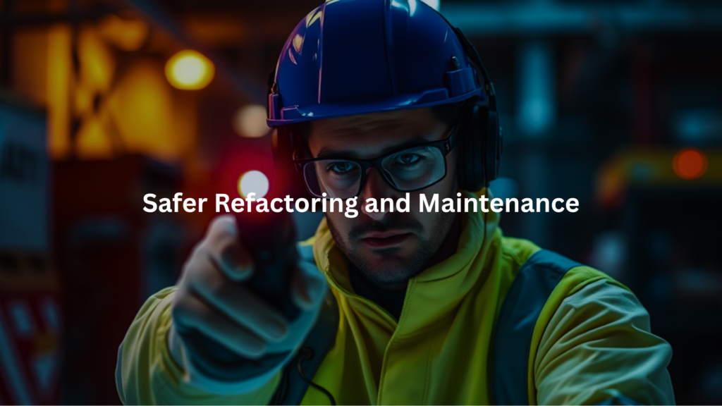 A focused worker wearing a blue hard hat and safety gear points a laser measuring tool.