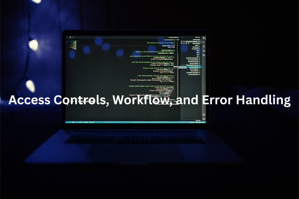 Laptop displaying complex software code against a dark background with blue lighting.