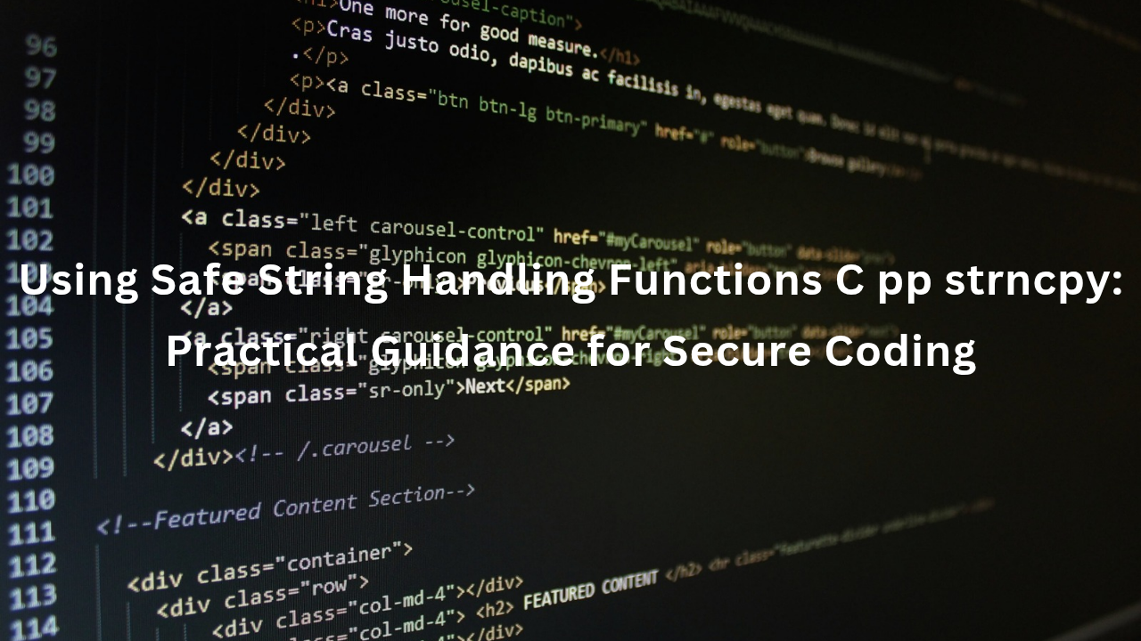A computer screen displaying HTML code for a carousel component and a featured content section.