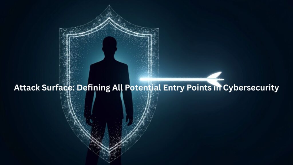 A stylized silhouette of a person standing inside a digital shield.