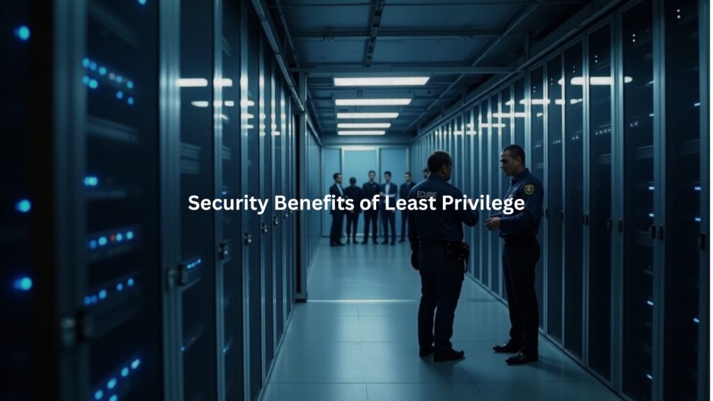 A well-lit, high-security data center with rows of glowing server racks.