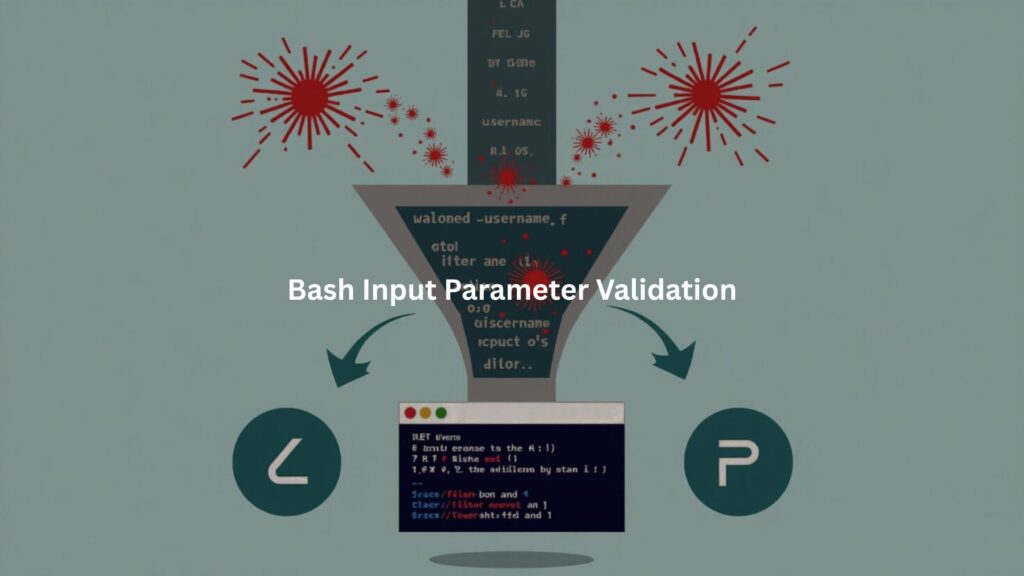 A technical schematic for a Bash script input parameter validation process, presented with a stylized visual design.