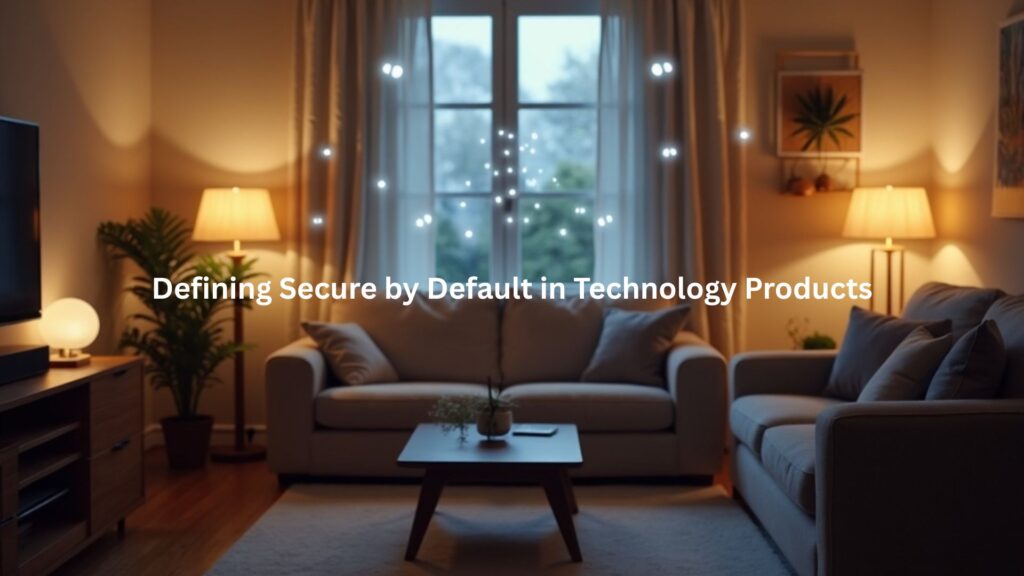 A cozy living room filled with smart devices, the invisible shields convey security working silently without user effort.
