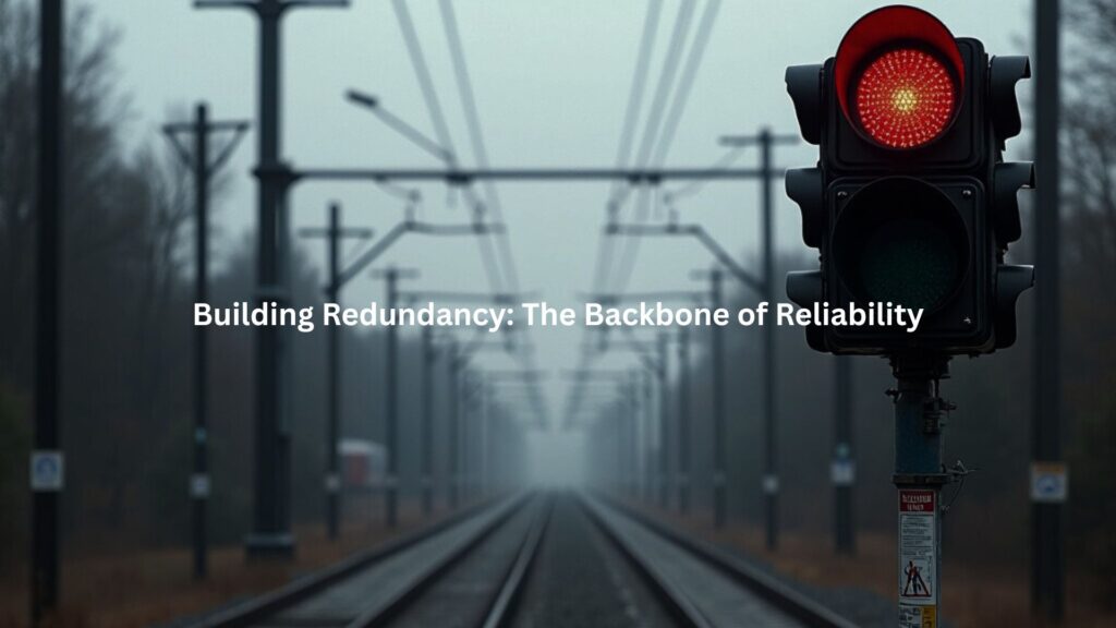 A railway junction where a signal light automatically switches to red as a train approaches.