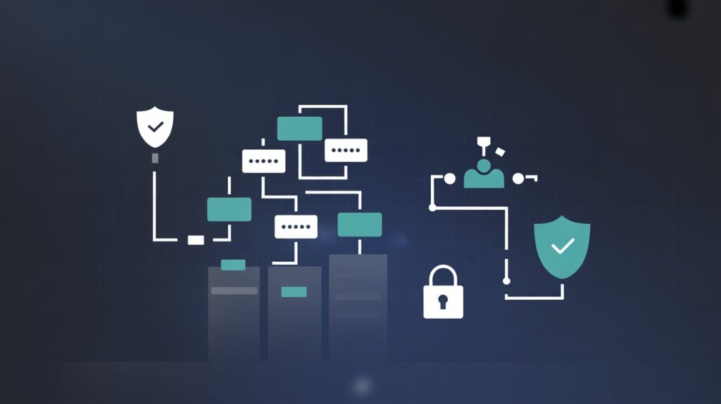 Visualizing Secure Development Principles: A stylized graphic representing the key elements and best practices for ensuring secure software development, using geometric shapes and icons.
