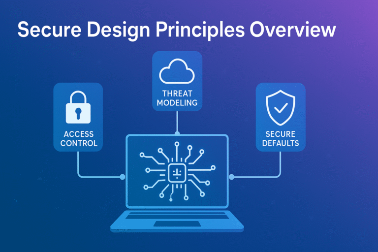 Overview of secure design principles, including access control, threat modeling, and secure defaults for cybersecurity.