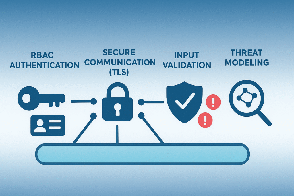 Visualization of security framework - from authentication to threat modeling for robust system design.