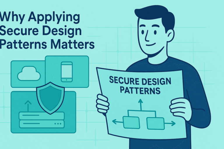 Visual guide showcasing a person holding a "Secure Design Patterns" sign, emphasizing the significance of this approach.