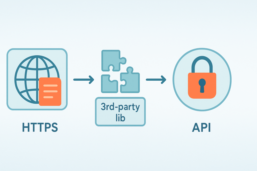 Visual guide highlighting the key elements of a secure API integration, including HTTPS and the utilization of a trusted 3rd-party library.