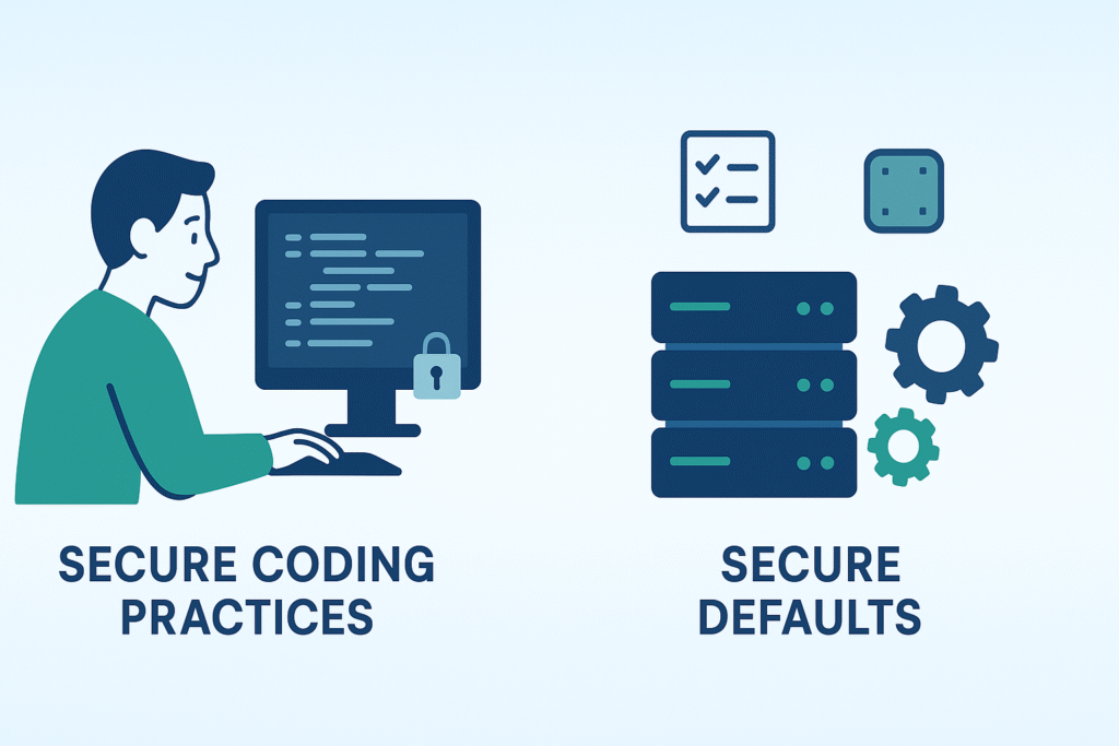 Visual guide highlighting the importance of secure coding practices and secure defaults in developing secure software applications.