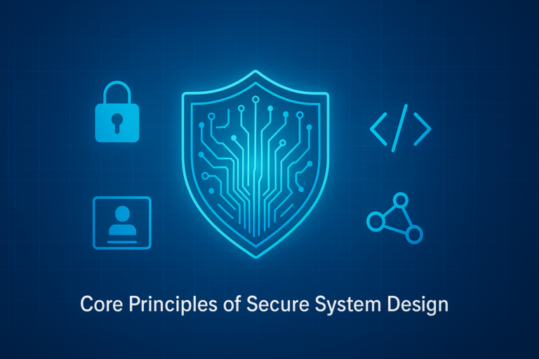 Graphical representation of core security concepts like encryption, access control, and threat modeling.