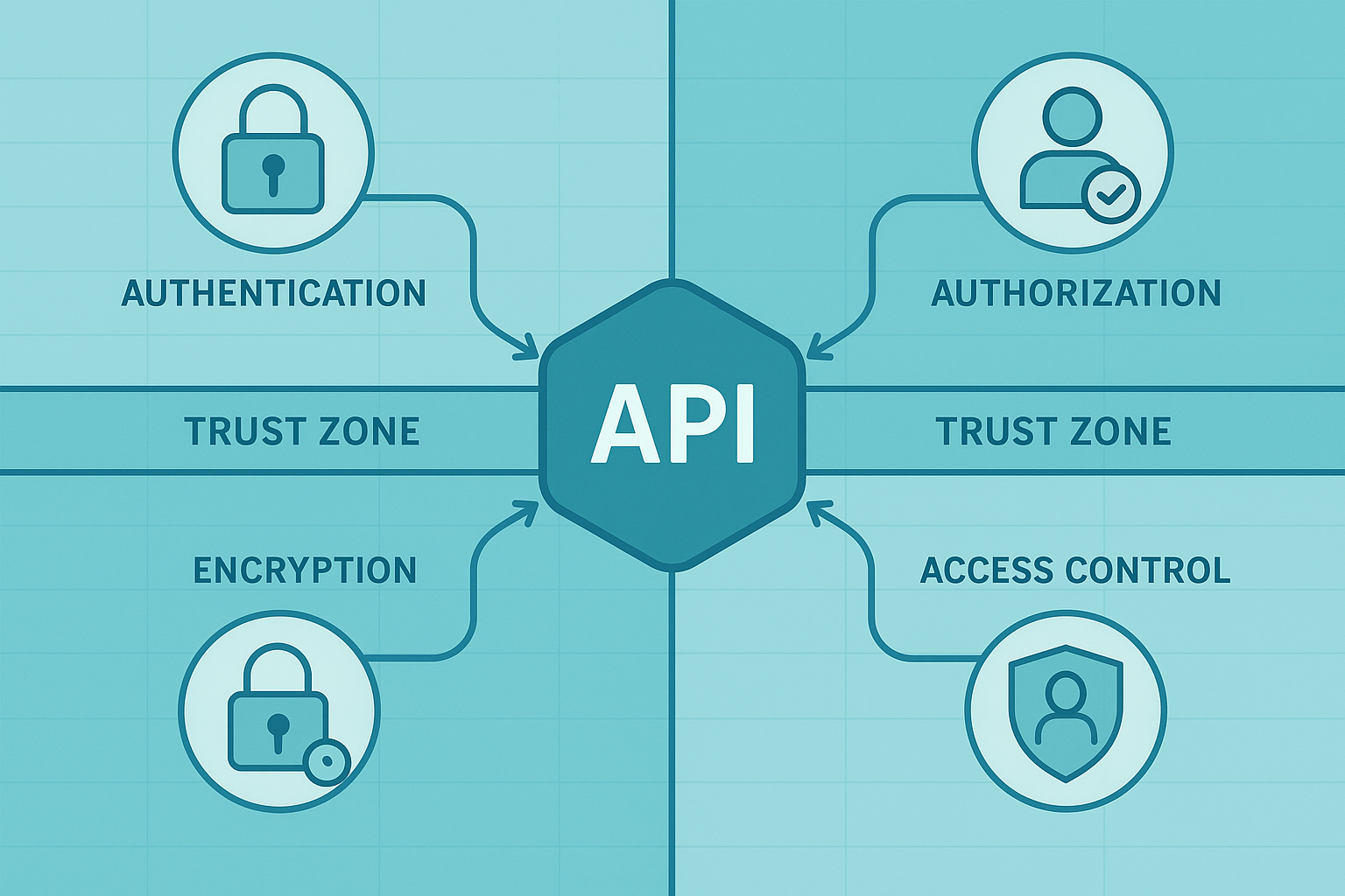 Secure API integration with authentication, authorization, encryption, and access control.