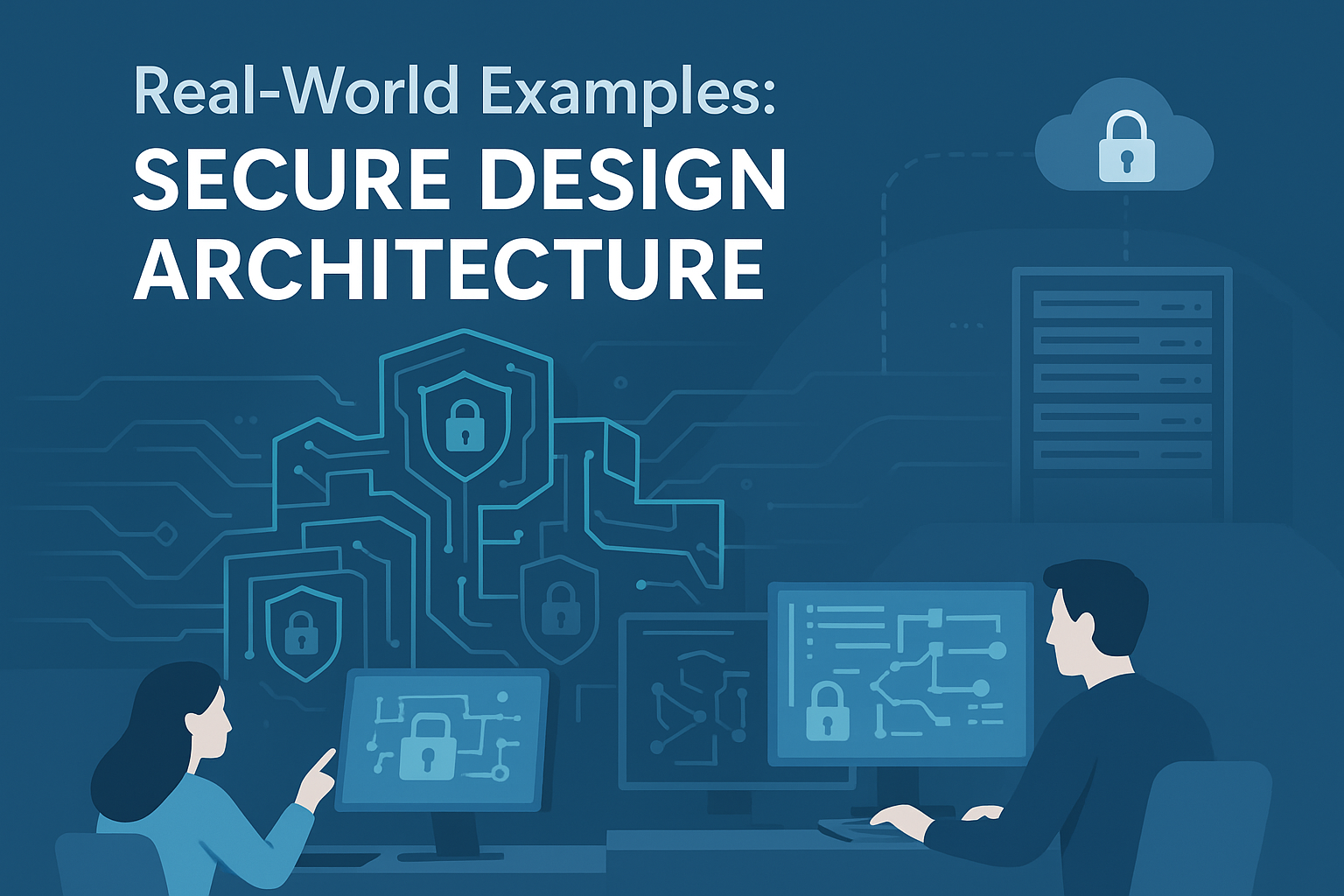 Conceptual image showcasing secure architecture with lock symbols and digital components.