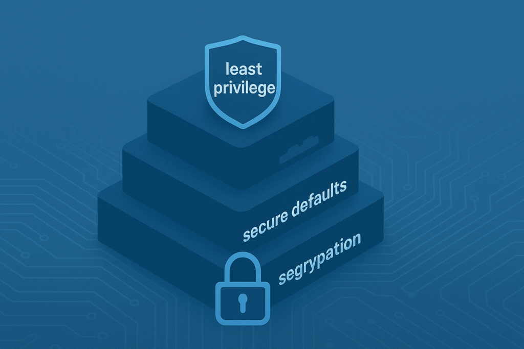 Conceptual image depicting the foundational elements of secure system architecture, including access control and data protection.