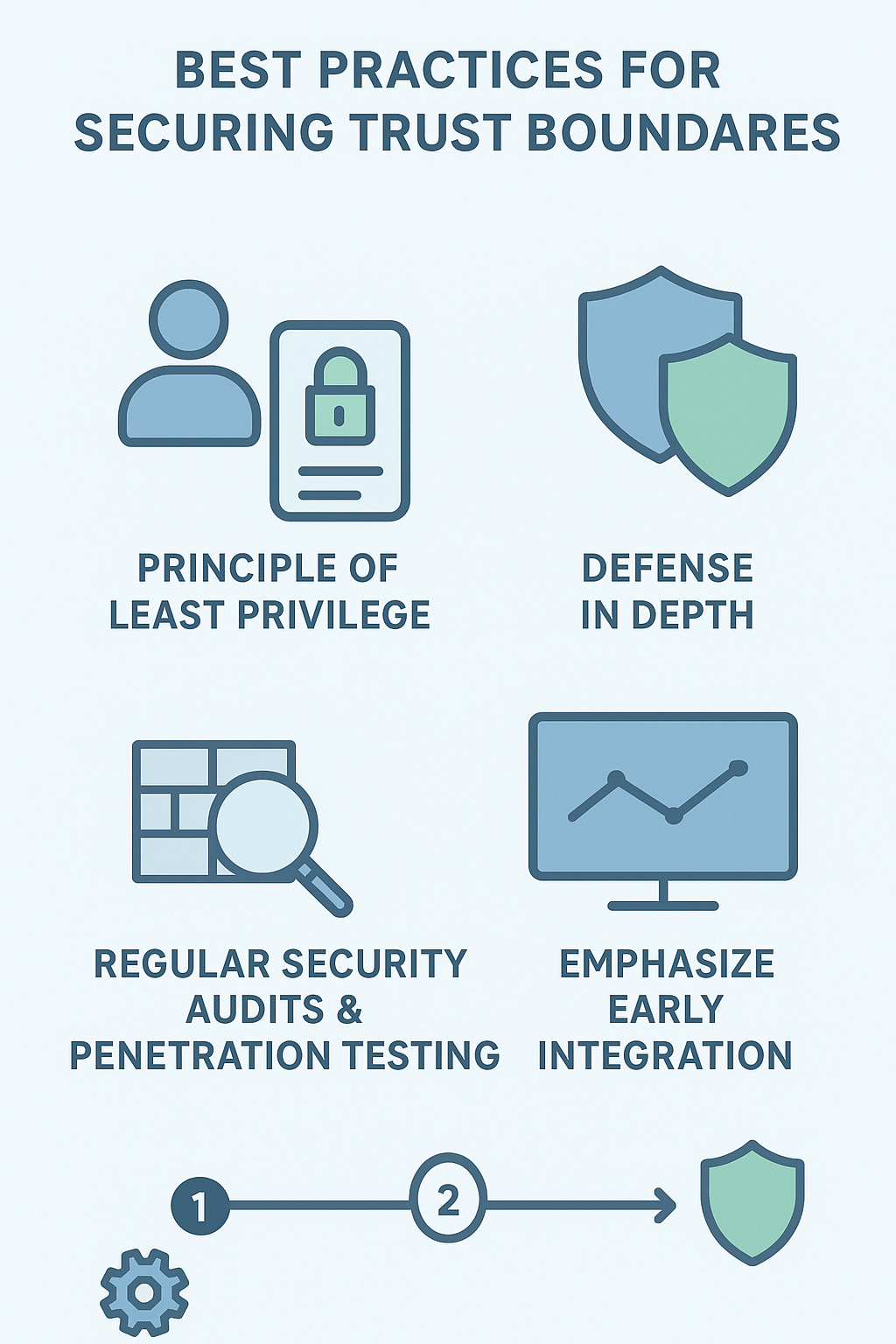 Infographic showcasing best practices for securing trust boundaries, including principles of least privilege and defense in depth.
