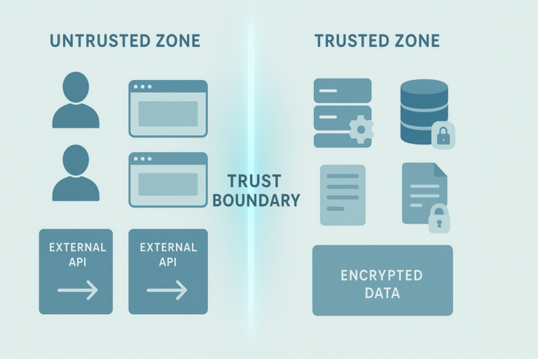 Illustration depicting the divide between untrusted and trusted zones in software design.
