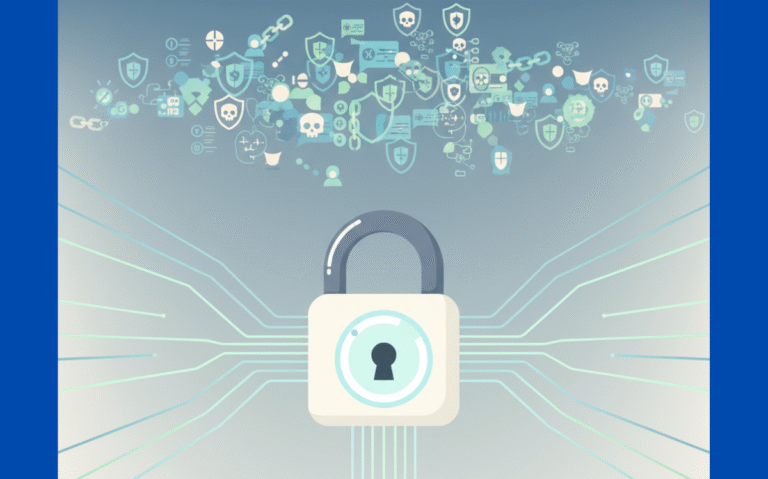 A simple, intuitive lock design cutting through a cluttered array of security icons, emphasizing elegant solutions.