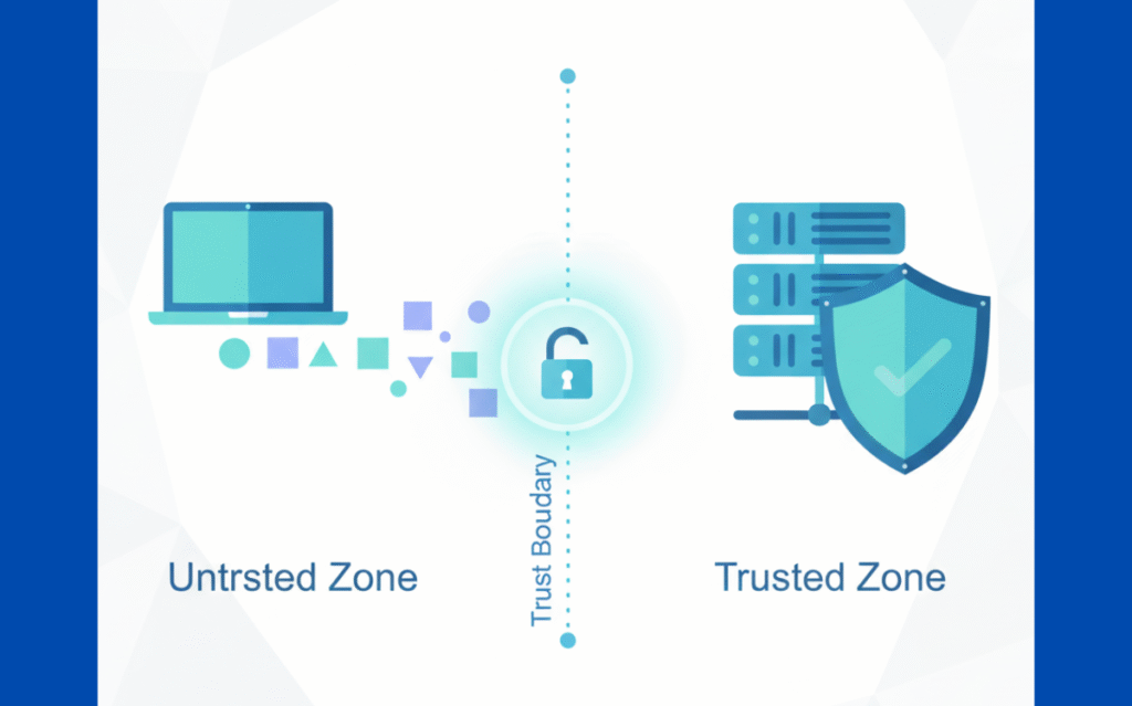 Visualizing the significance of trust boundaries in threat modeling for secure web application architecture.