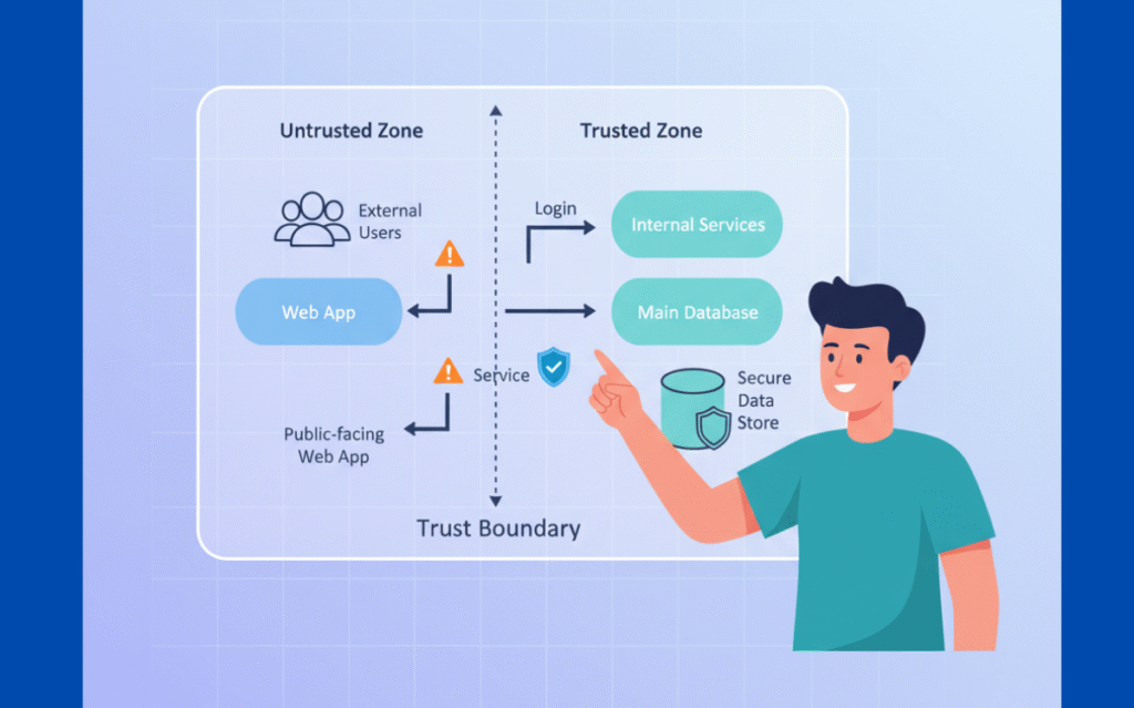 Highlighting the role of trust boundaries in threat modeling to strengthen web application resilience against potential risks.