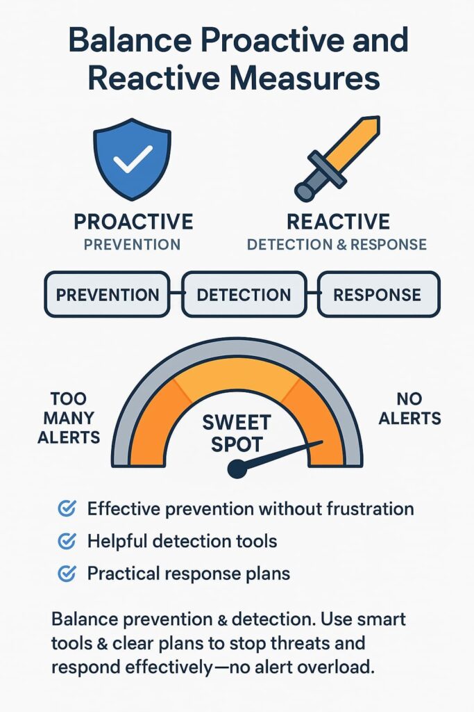 Optimizing cybersecurity with a strategic mix of proactive measures and responsive actions.