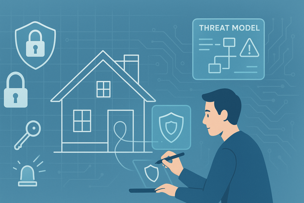 Integrating security design early: A professional evaluates cybersecurity threats to protect a digital home.