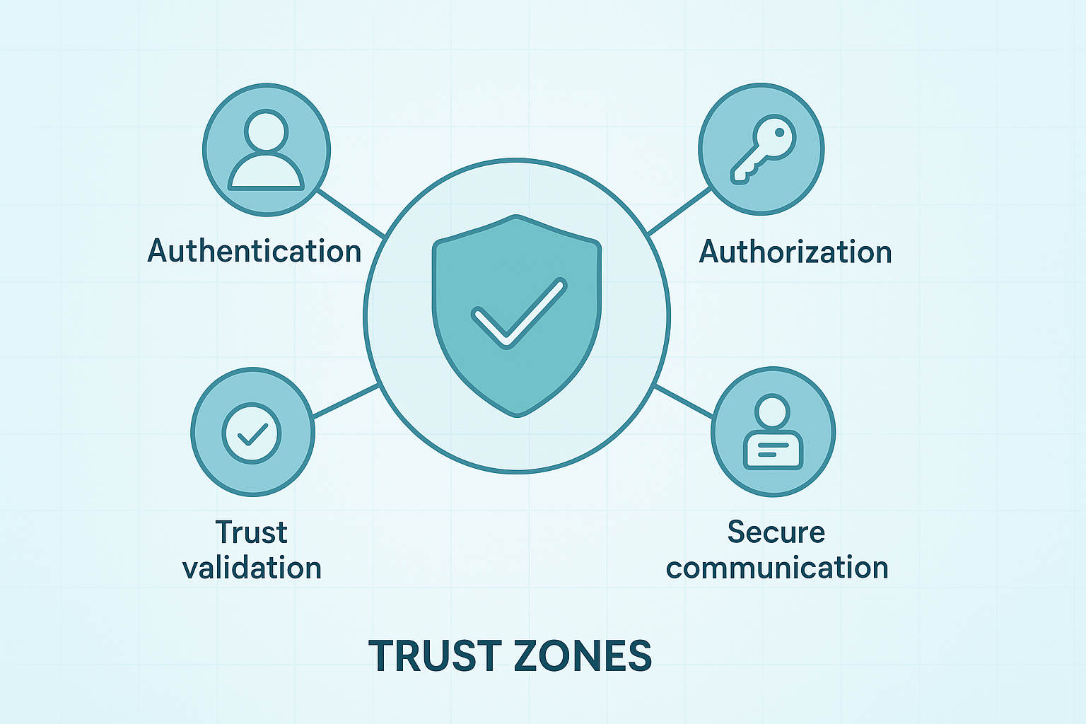Conceptual diagram highlighting key elements for establishing trust in digital systems.
