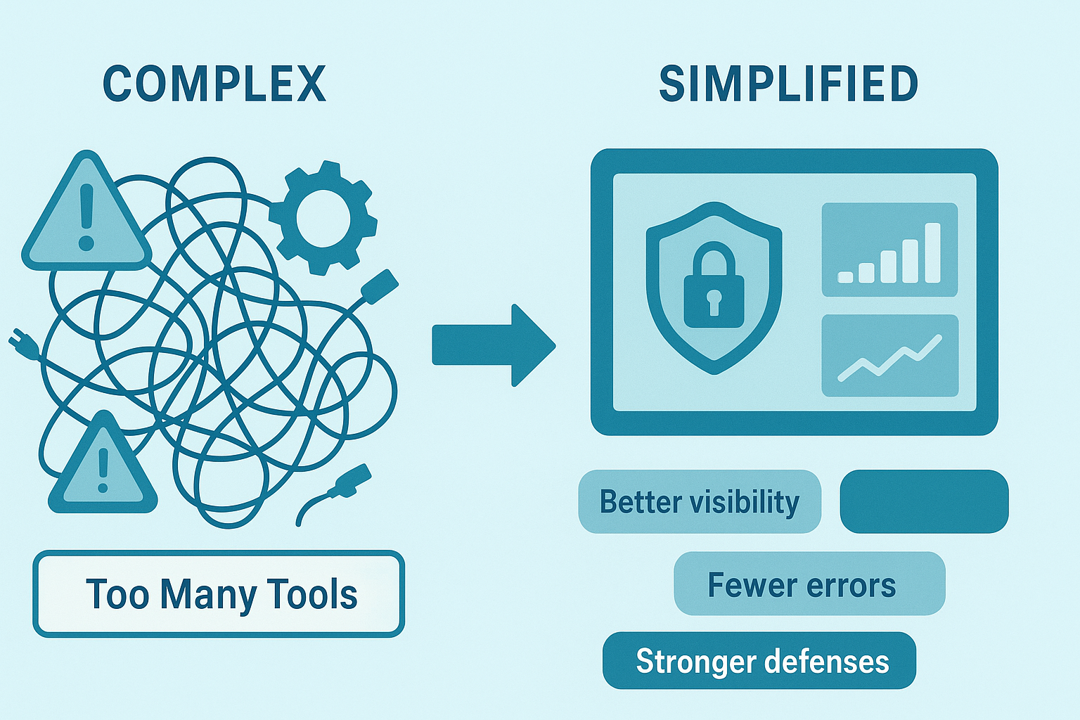 Streamlining security through simplified tools and processes, the image demonstrates approaches to minimize errors and boost protection.