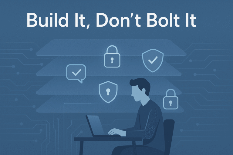 A person carefully building a secure digital system, emphasizing the importance of proactive security measures.