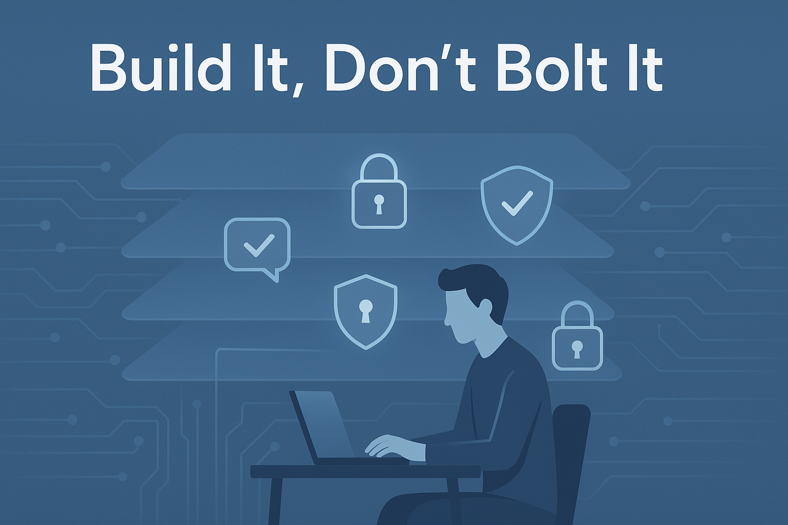 A person carefully building a secure digital system, emphasizing the importance of proactive security measures.