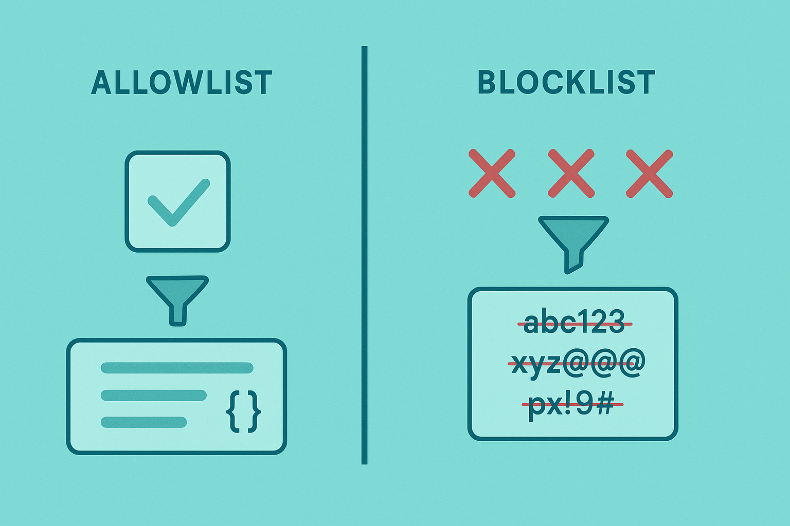 Illustration showcasing the separation between [validating data trust boundaries] - an untrusted web interface and a trusted API.