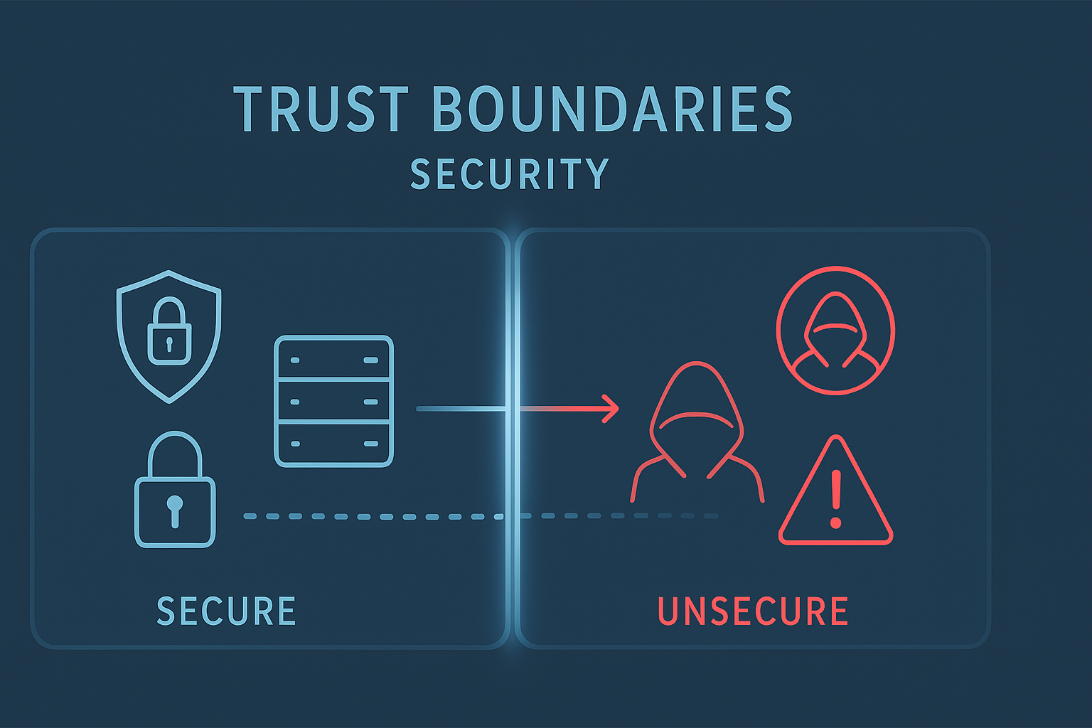 Visual representation of the divide between secure and unsecure digital environments, emphasizing the need for trust boundaries.