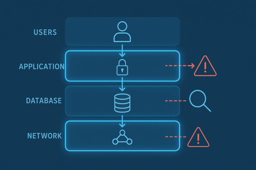 Visual representation of the interconnected nature of digital systems and the importance of establishing trust boundaries for security.
