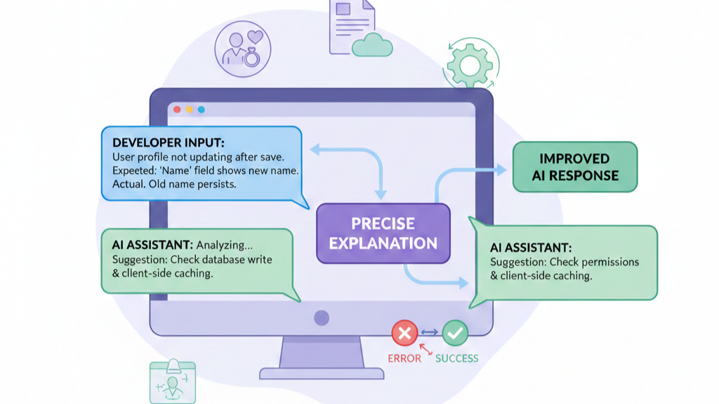 A developer communicating with an AI assistant through a chat interface