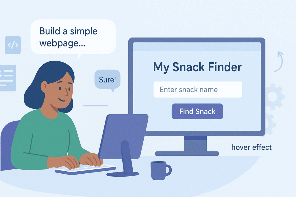 [Getting Started with Vibe Coding] A person focused on creating a simple webpage, including an application that helps find and display snack information.