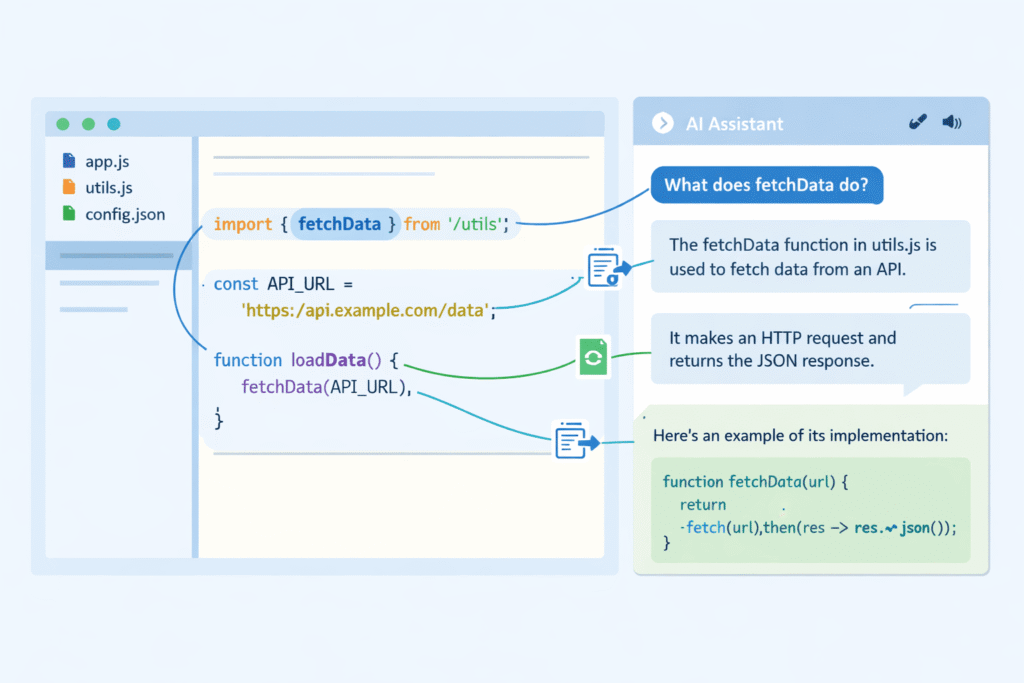 A digital illustration showing a laptop running Cursor AI at the center of an automated software development lifecycle.