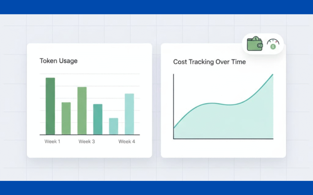 An infographic depicting bar graphs that illustrate token usage over four weeks, highlighting variations in data with a clean, modern design.