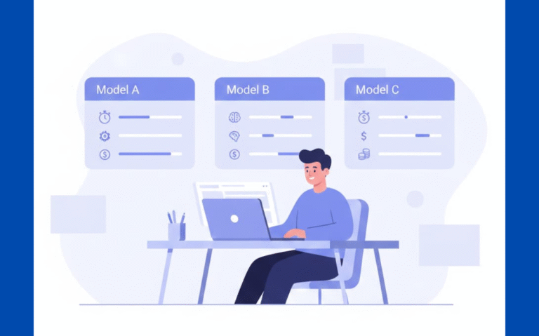A developer sits at a modern desk, analyzing performance metrics for Anthropic's AI models on a laptop screen.