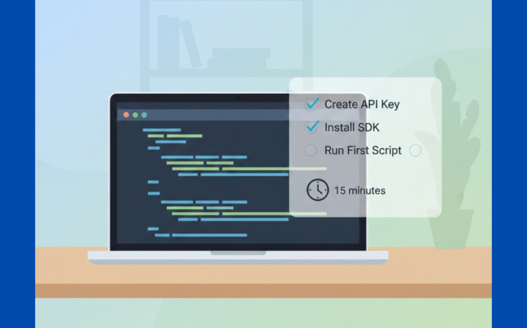 A laptop displaying a coding interface with highlighted text, set against a background of a tidy workspace, alongside a checklist for setting up OpenAI's code generation.