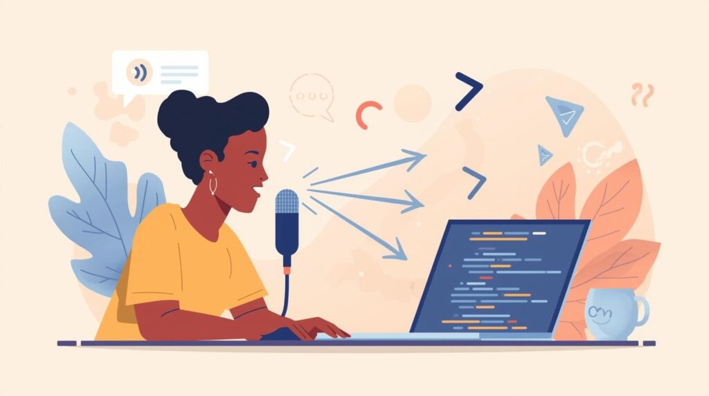 Vector illustration representing speech-to-text technology and voice-controlled workflow.