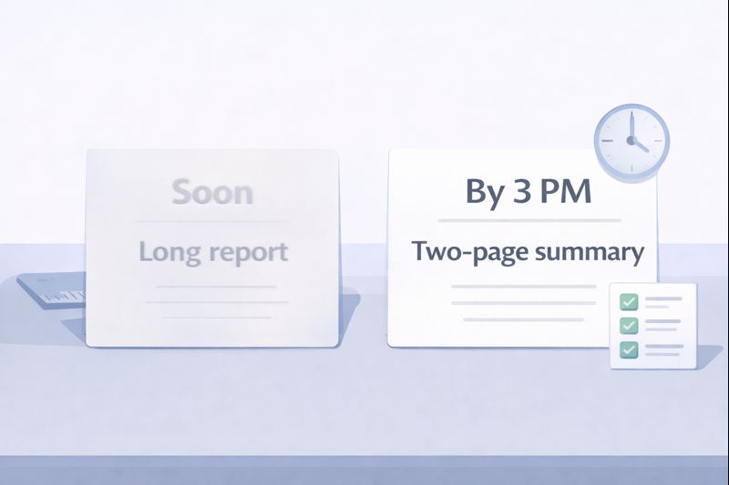 [why prompt clarity is so important] Clear deadlines and concise report requirements enable efficient task completion.
