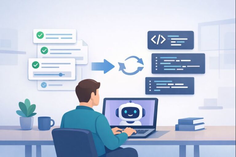[Effective Prompting Techniques]: A programmer interacting with a chatbot, symbolizing the power of clear communication.