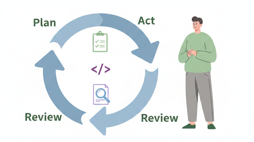 A Visual metaphor showing a circular workflow represented by simple arrows forming a loop. 