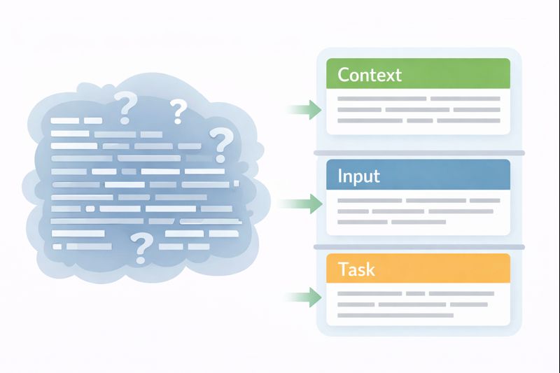 Visual aid demonstrating the components of a well-structured software development prompt to avoid ambiguity.