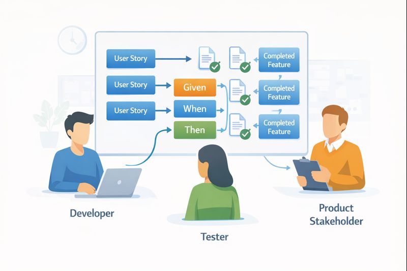 [how does code quality compare between methods] Illustration of the product development lifecycle, highlighting the roles of developer, tester, and stakeholder.