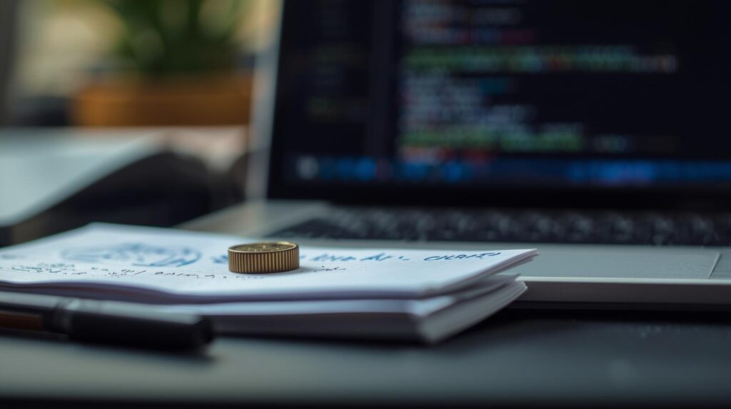 Laptop with code and notes illustrating how it changes the core role of a programmer in modern development