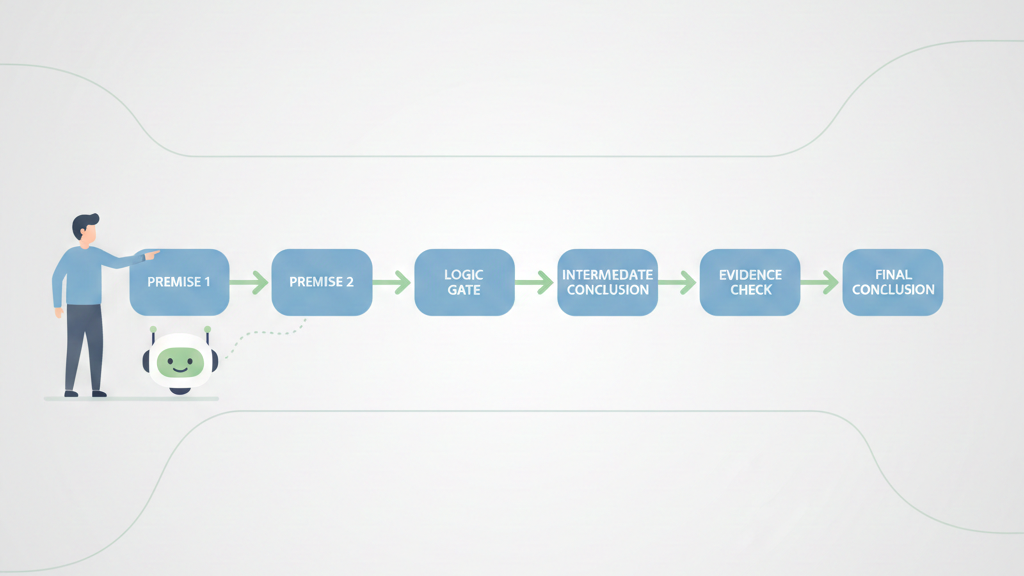 A step-by-step logical path is shown as a series of simple blocks