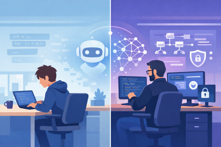 How This Changes the Future of Programming Jobs illustrated by AI shifting roles from junior to senior