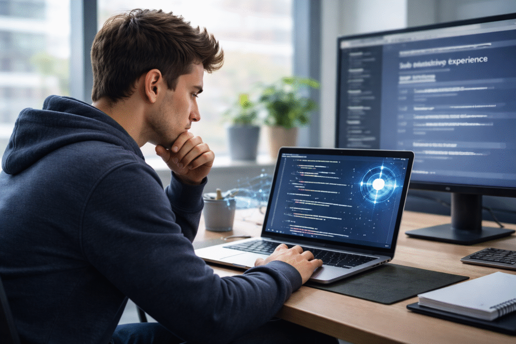 How This Changes the Future of Programming Jobs as a developer studies AI-generated code at a desk