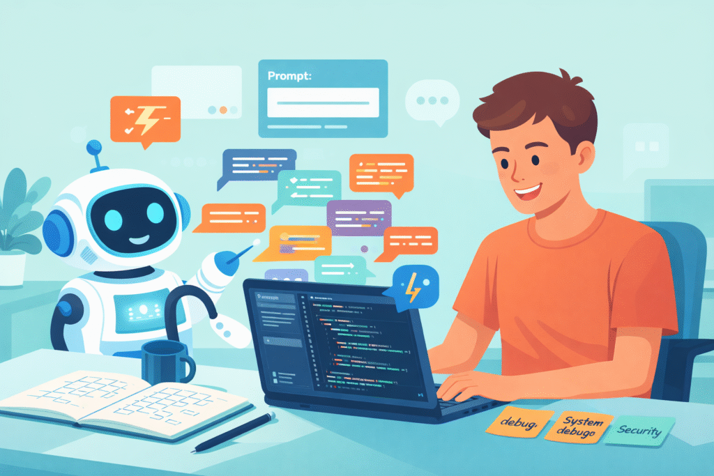 Playful AI coding scene representing How Vibe Coding Affects Junior Developer Growth