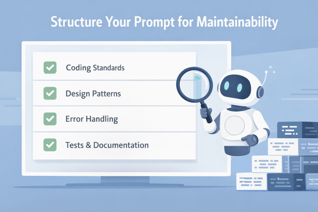 AI reviewing prompt panel demonstrating How to Ensure AI-Generated Code Is Maintainable practices.